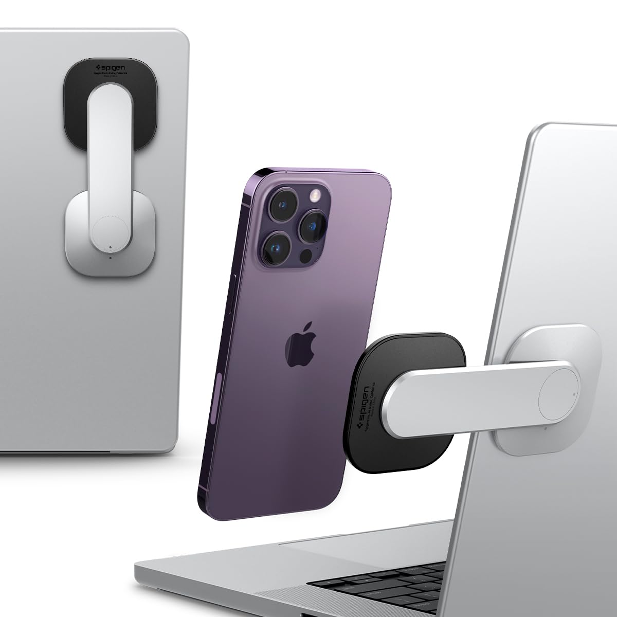 

Spigen Магнитный Держатель для Телефона на Ноутбук Регулируемый Настольный Боковой Держатель для Монитора Ноутбука Совместимый с iPhone и 12 Разработан для Держателя AMP06049, Крепление 90°, 15, 14, 13, чёрный