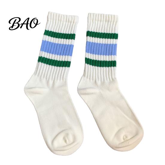 Moisture Wicking Sports Socks Unisex Mid-calf Socks, Cotton Contrast Striped Crew Thickened Terry Athletic for Autumn And Winter Daily Wear
