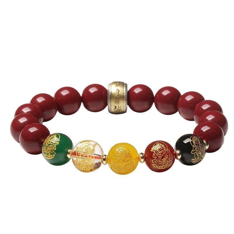 Five Paths Wealth God Cinnabar Agate Bracelet: Purple Gold Sand Zodiac Gift