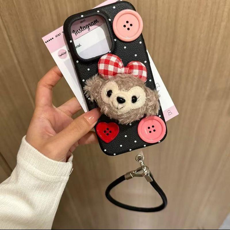 Cute Plush Pear Doll Leather Rope Suitable for Iphone16 15 Leather Pattern Mobile Phone Case Apple 14 Protective Cover