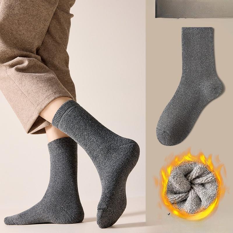 Wollsocken für Herren, Dicke mittelhohe Socken mit zusätzlichem Fleece für Herbst und Winter, Warme und geruchshemmende Kaschmir-Winter-Langsocken