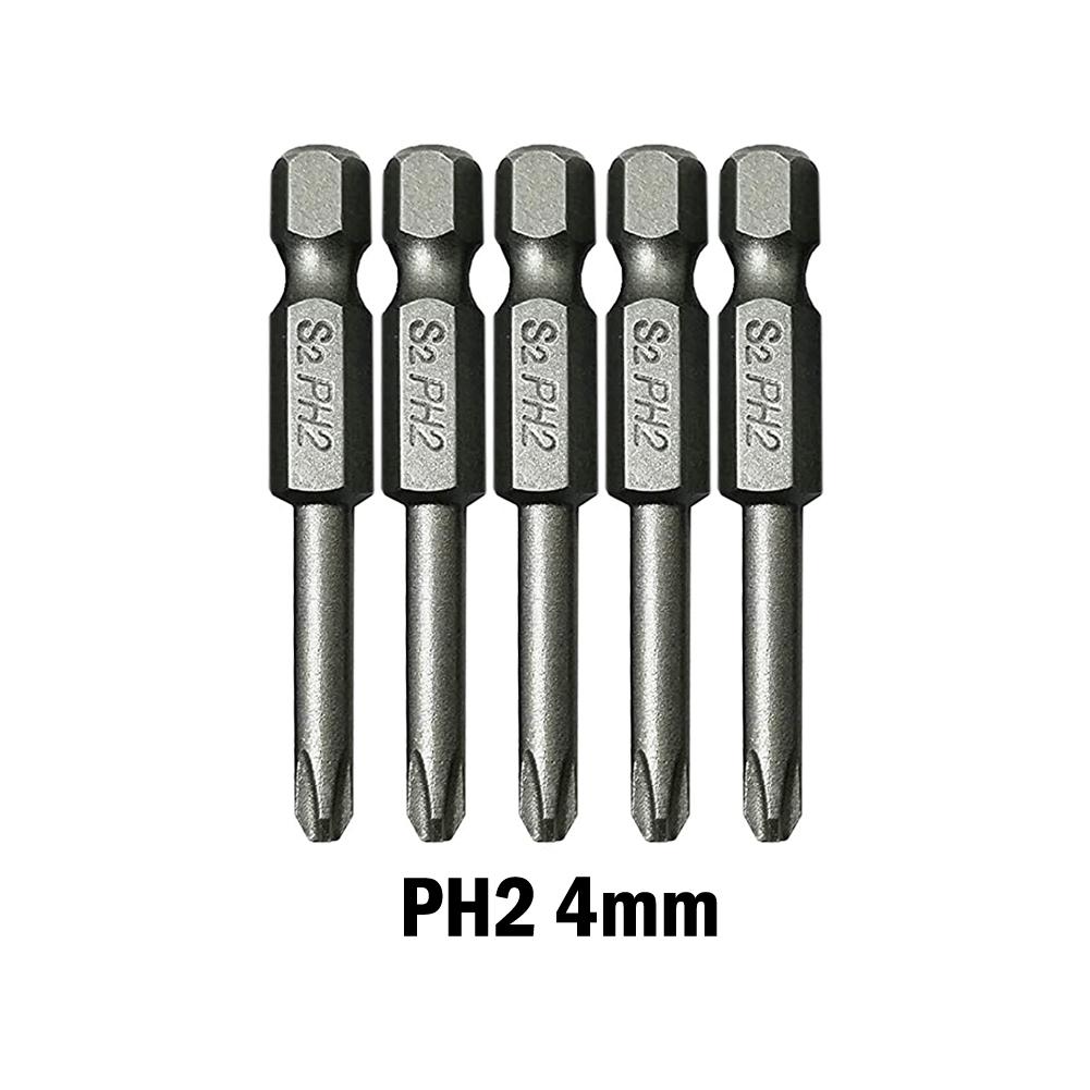 5PCS 6.35mm Hex Shank 50mm Tip Magnetic Cross Head Electric Screwdriver Bit Power Tool Parts PH00 PH1 PH2 For Small Appliances