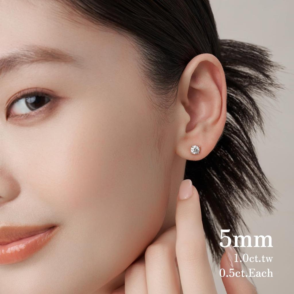 KRKC Moissanite Earrings: Birthday Gift, 0.6-3.0 Carat Total, S925 Sterling Silver Women's Earrings with Simulated Diamonds, 20G, Simple, Everyday Wea