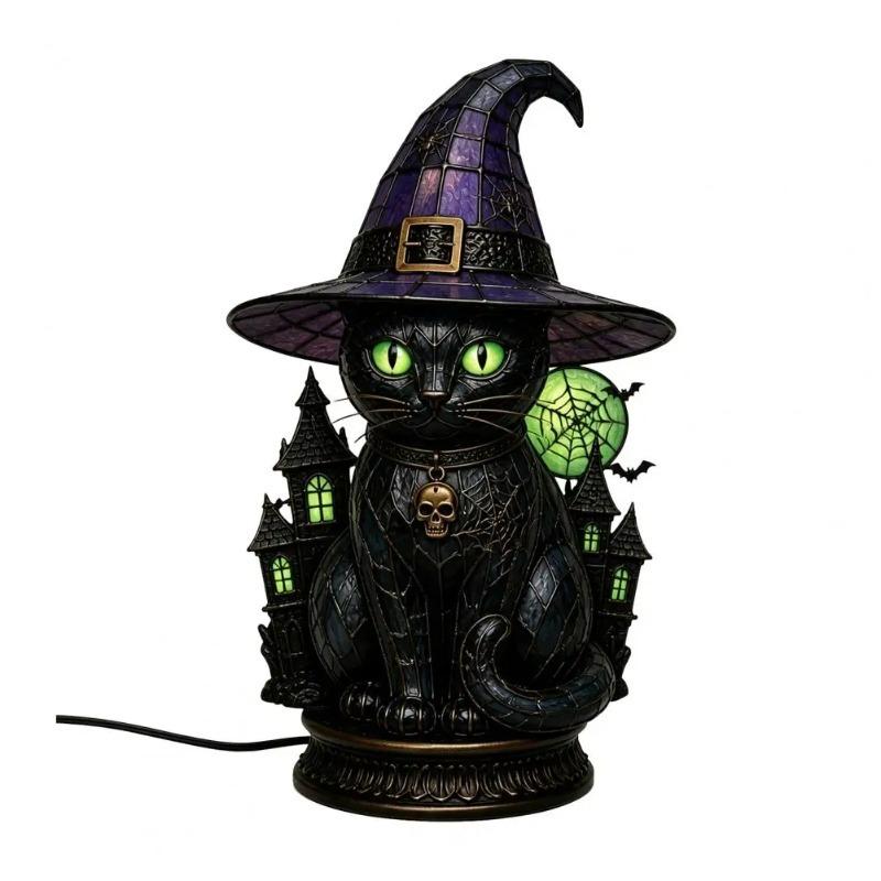 Hexenhut Tischlampe Halloween-Thema Tischlampe Hut LED Nachtlicht Handgefertigt Buntglas Acryl Tischlampe für Innen Schlafzimmer
