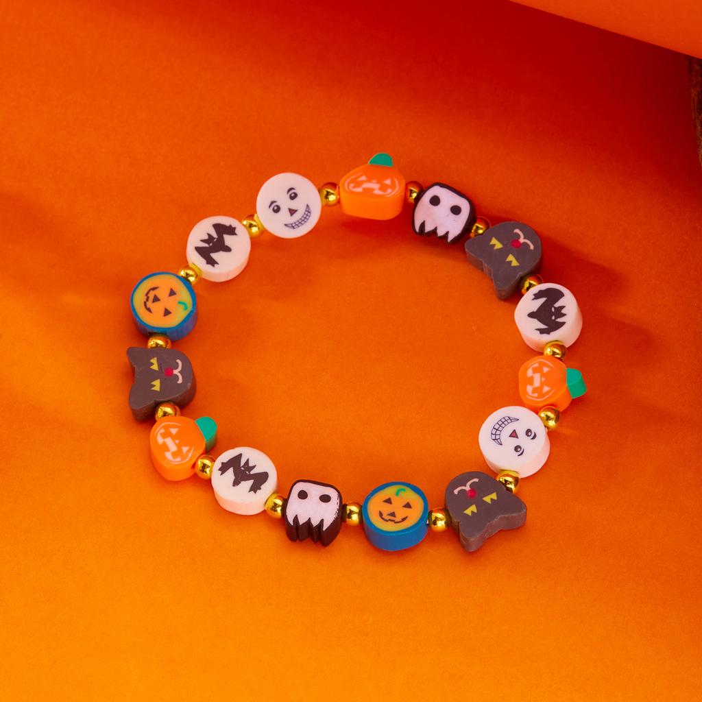 Handmade Polymer Clay Beaded Bracelets for Women Girls Cute Cartoon Pumpkin Ghost Pattern Bracelet Halloween Party Jewelry Gifts