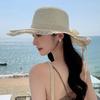 Straw Boater Wide Sun Super Slimming Beaded Actress Lace Ribbon Free [easylivegogo] Women's Hat, Hat, Brim, Hat, Breathable, Quick-Drying, Cool,