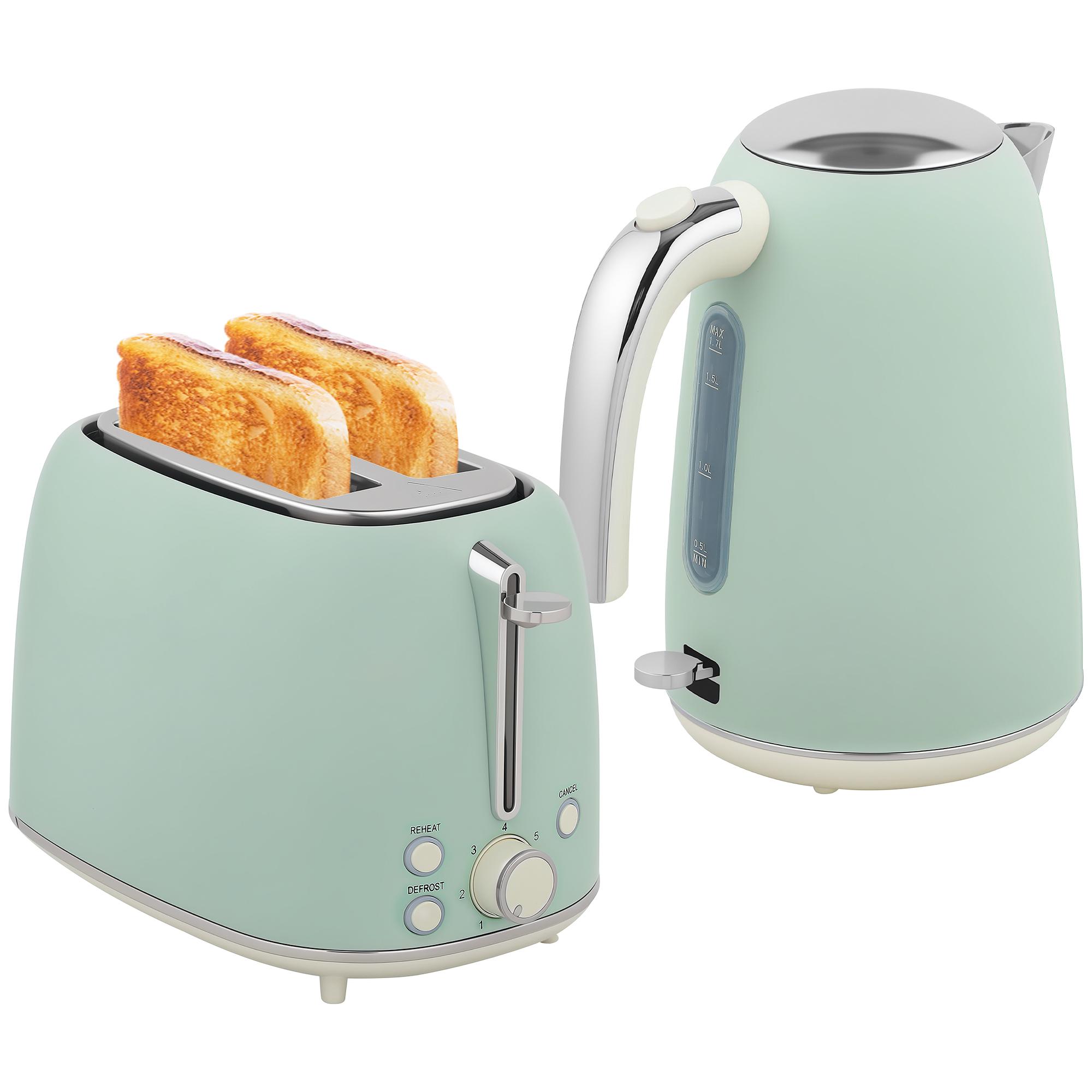 Ensemble bouilloire et grille-pain Bouilloire en acier inoxydable 1,7 L 2200 W et grille-pain 2 fentes Vert