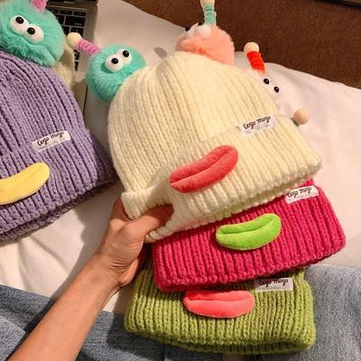 Korean Style Cartoon Knitting Hat Candy Color Winter Warm Cap Sausage Mouth Beanie  Cycling Riding