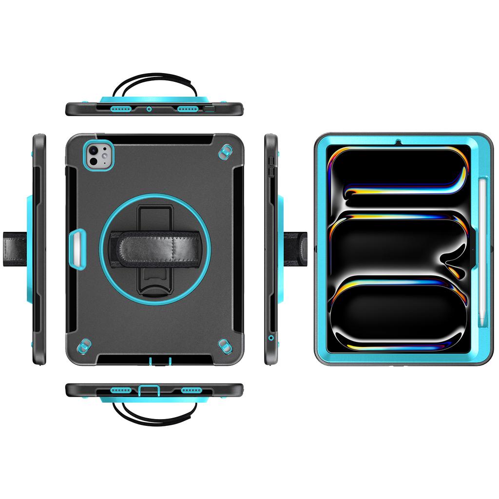 For iPad Pro 13 (2025)/13 (2024) Case Kickstand PC + TPU Rugged Cover with Shoulder Strap