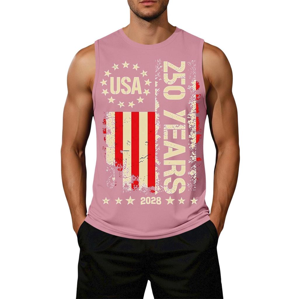 Men's Loose Fit Sleeveless Casual Top Flag Print Semi-Quincentennial USA 250 Years Graphic Tank Shirt Summer Wear