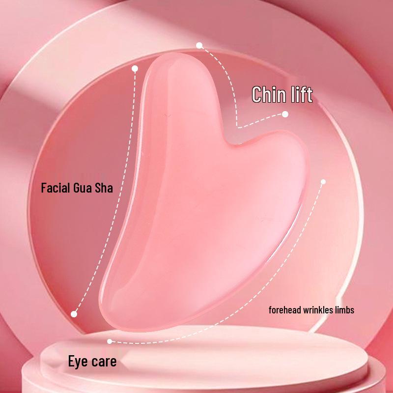 Rose Quartz Heart-Shaped Facial Massage Set with Dual-Head Roller & Board