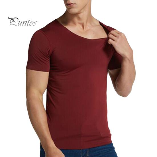 Мужские футболки Ice Silk, повседневная спортивная футболка с коротким рукавом, летняя дышащая влагоотводящая майка с V-образным вырезом XXXL вино красного