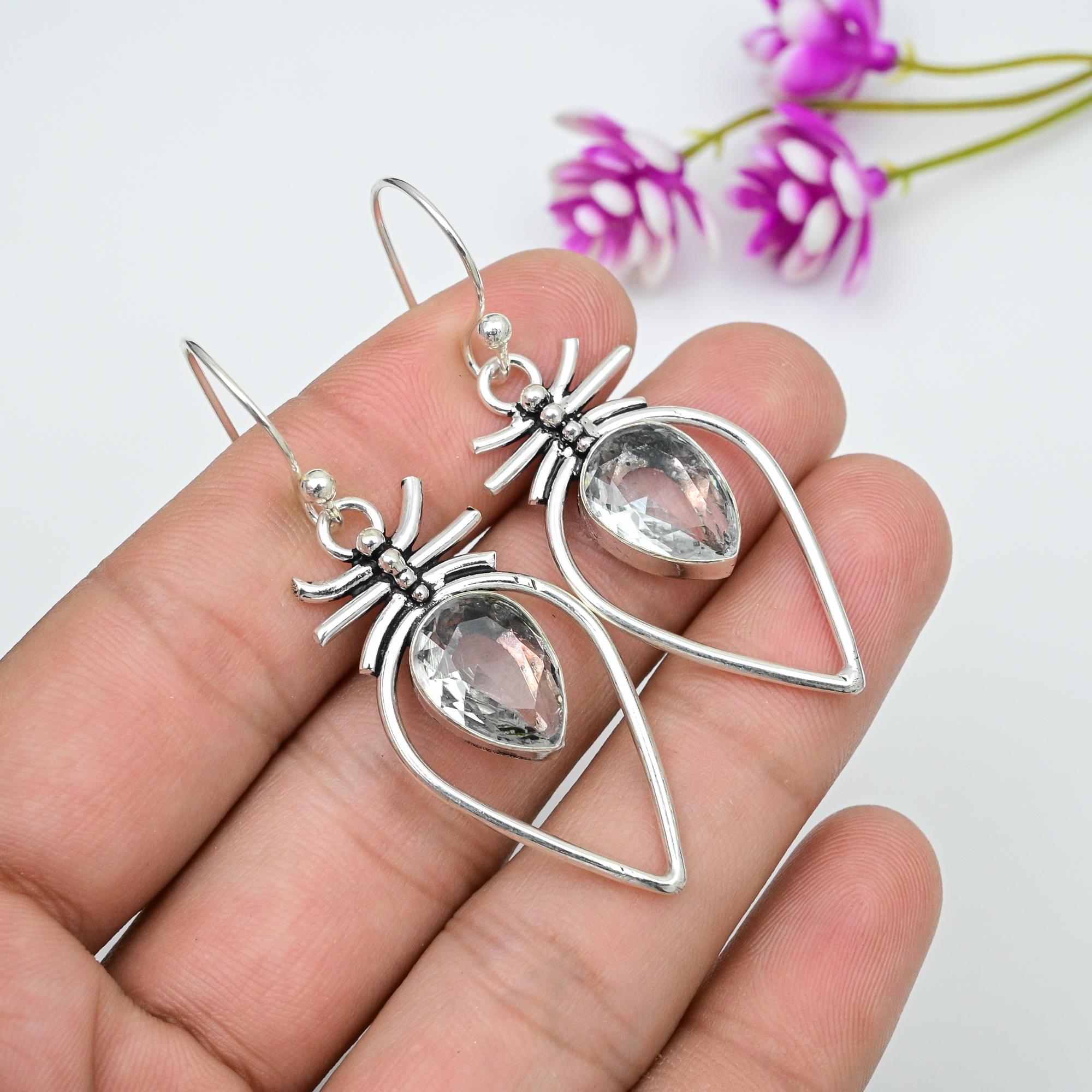 

Серьги из чистого серебра 925 пробы с белым топазом, серьги из драгоценных камней ручной работы на День памяти 2.16 Inches белый