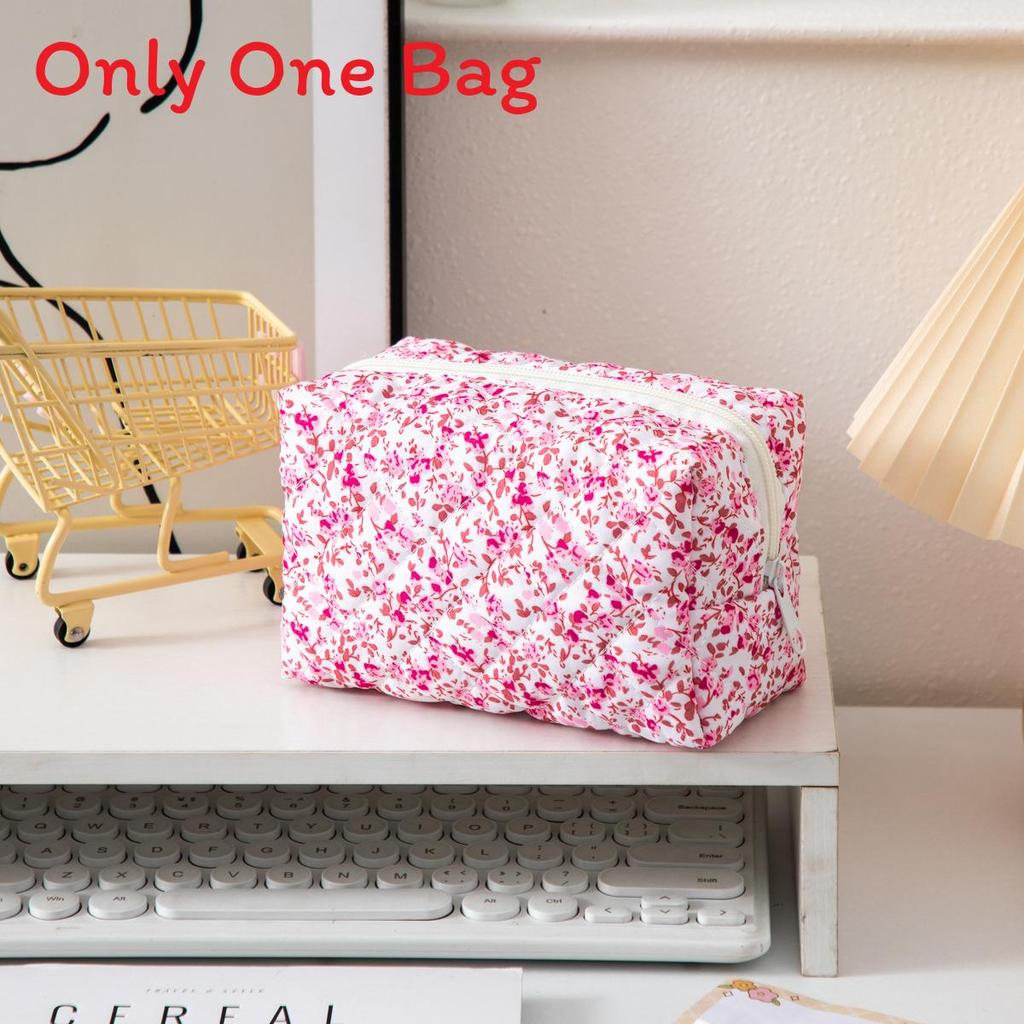 Floral Handheld Cosmetic Bag With Zipper For Travel And Daily Use