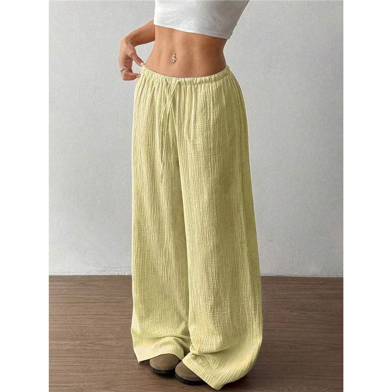 Women S Casual Solid Color Wide Leg Pants Elastic Waist Loose Trousers 8 Colors