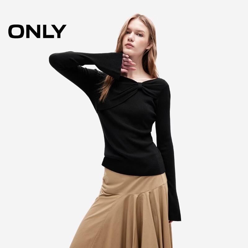 ONLY Women s Bow-Knot V-Neck Slim-Fit Knit Sweater with Flared Sleeves M