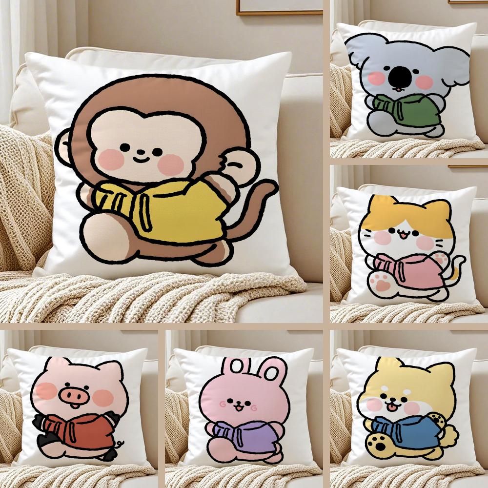 Small Animal Cartoon Happy Sports Cushion Cover Pillowcase Antidustmite Living Room Sofa Decor Cushion Room