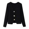 European and American Style, French Style, Women's Clothing, Fashionable Metal Buckle Decorative V-neck Sweater Knitted Sweater Jacket