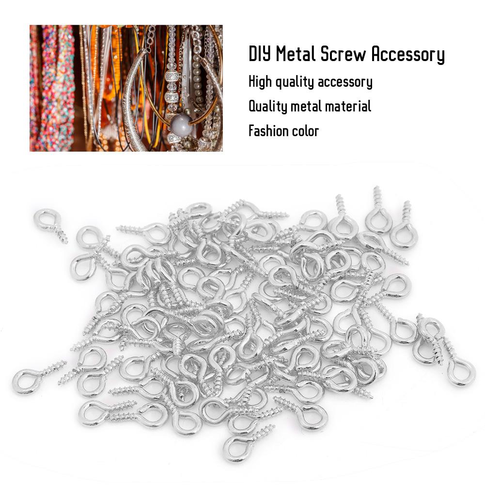 100 Stück DIY Metall Schrauböse Stift Bohrhaken Öse Ton Harz Schmuckzubehör (Silber)