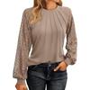 Casual Long Sleeve Lace Ruched T-Shirt Solid Top Round Neck Blouse Fashionable Womens