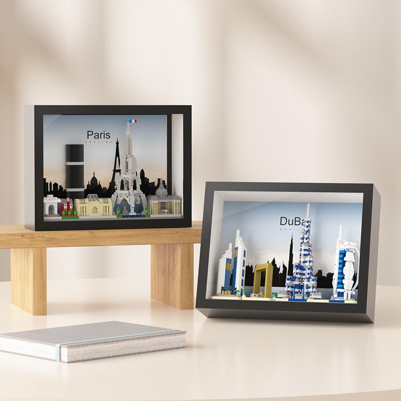 Ungiftige Weltberühmte Gebäude New York London Paare Dubai Stadtbild Bausteine DIY Po Rahmen Anhänger Wanddekoration Für Zuhause