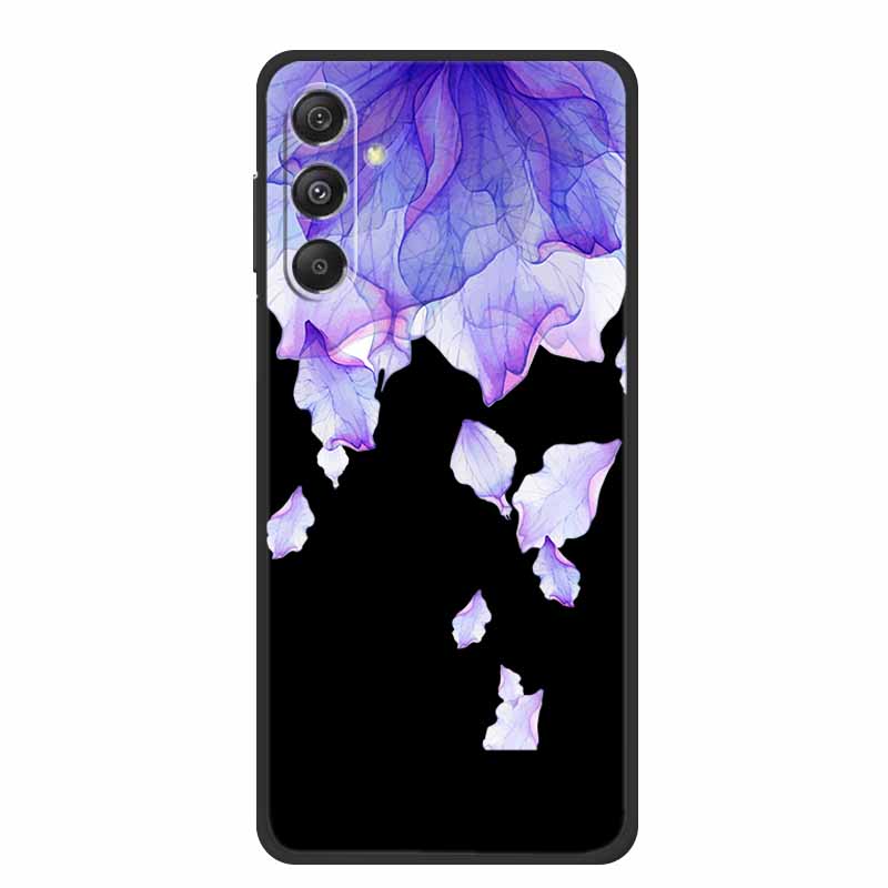 For Samsung Galaxy M36 A17 5G Case Flower Black Silicone Soft Back Cover For Samsung Galaxy S25 FE Plus Phone Case Coque Cartoon