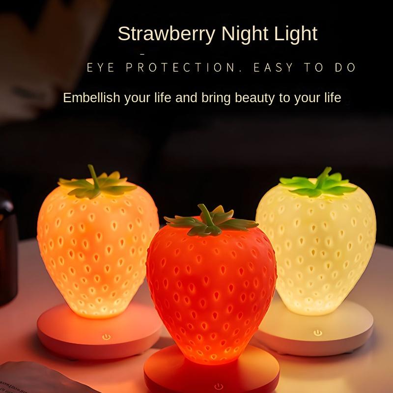 Lumină de noapte drăguță cu căpșuni, lumină de somn reîncărcabilă pentru copii, hrănire pentru bebeluși, lampă de masă mică, cu memorie strânsă, ochi din silicon
