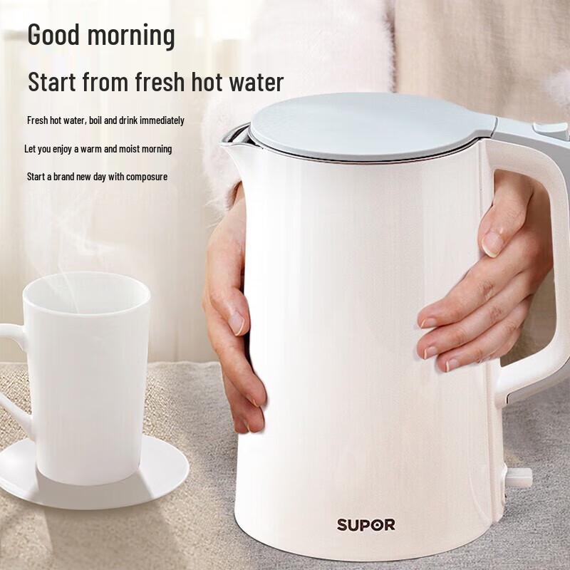 SUPOR 1.7L Electric Kettle with Seamless Stainless Steel Inner Tank CN plug (adapter included)