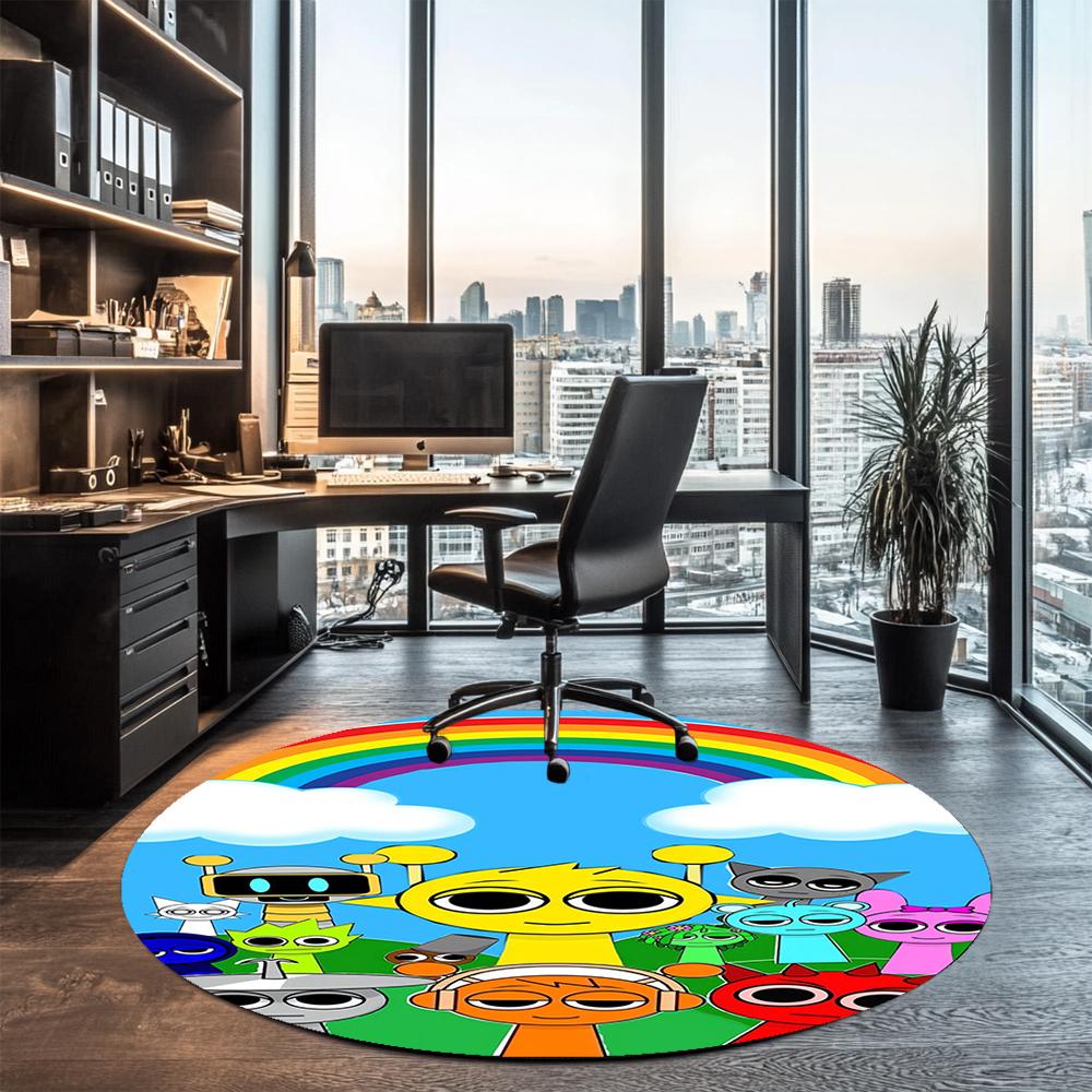 Sprunki Printed Round Rug Carpet Chair Rug Area Rug Entryway Doormats,for Office Chair Living Room Bedroom Kitchen Room.