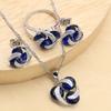 Color Bridal Jewelry Sets For Women Round Dark Blue Crystal Bracelet Stud Earrings Necklace Pendant Rings Free Gift Box