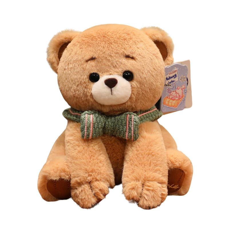 Bear Rabbit Dog Plush Toys With Checkered Scarf Decoration For Kids Birthday Gift