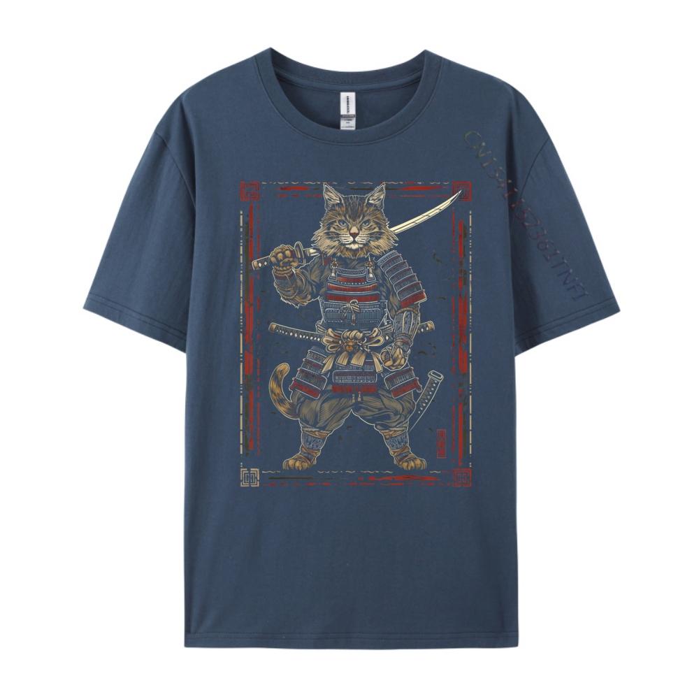 Cat Samurai Ninja Cat Samurai Art Ukiyo E Hiphop Streetwear Camiseta Masculina Korean Brand T Shirt Cotton Comfort Tshirt Crazy