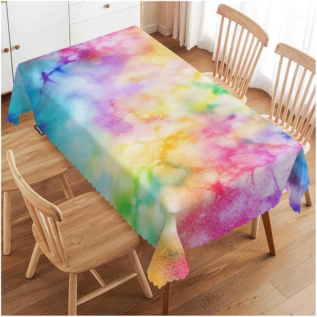 Rainbow Splash Tie Dye Pattern Tablecloth Heavy Duty Table Cover for Rectangle Tables Dining Party Camping BBQ Decoration