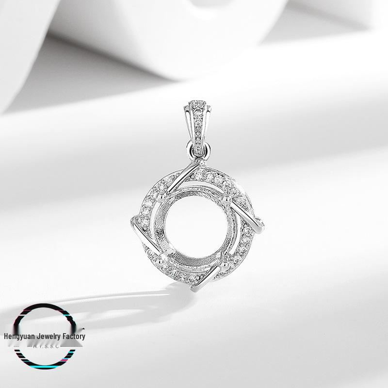 Windmill Women s Pendant Necklace with Round Huazi Diamond Cabochon in Imitation 925 Silver 8mm Round W091