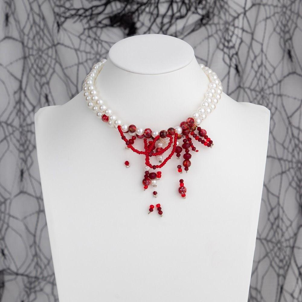 Multilayer Halloween Clavicle Choker Red Gothic Jewelry Fashion Blood Drop Necklace  Party