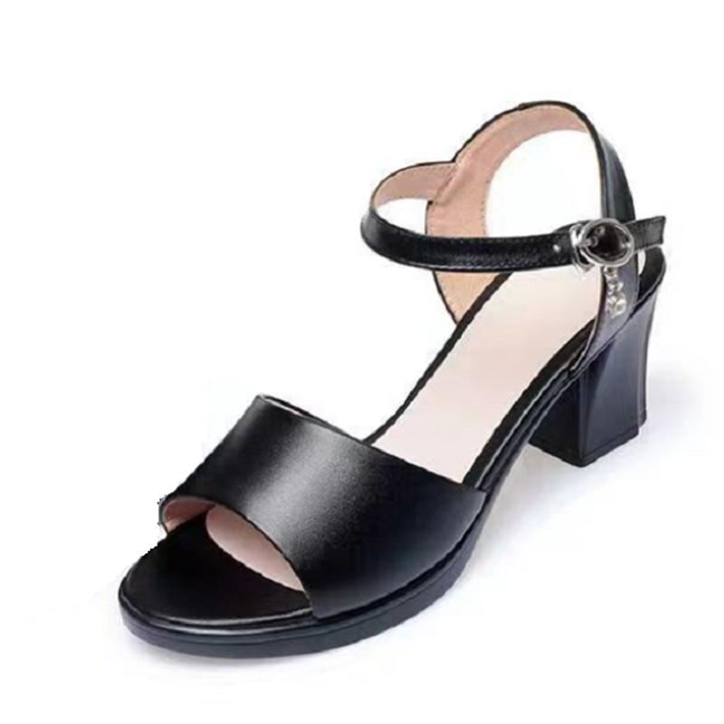 Women Fashion Sweet Black Open Toe Square Heel Shoes Zapatos De Mujer Lady Classic Comfort Spring & Summer Buckle Sandals A60