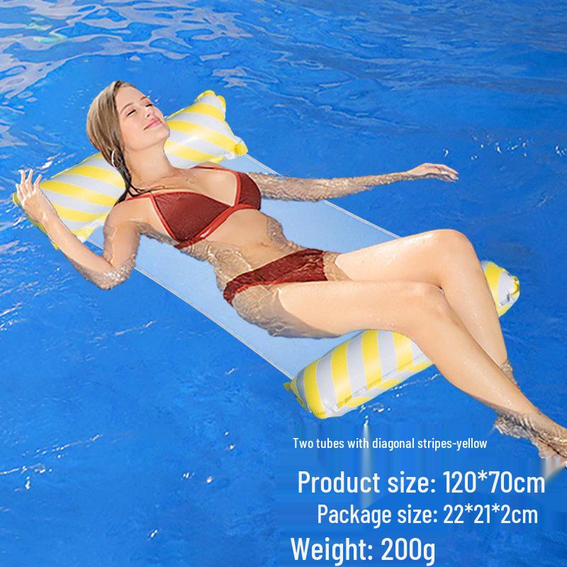 Portable Foldable PVC Striped Water Lounge Chair with Hanging Net - Single Inflatable Floating Bed
