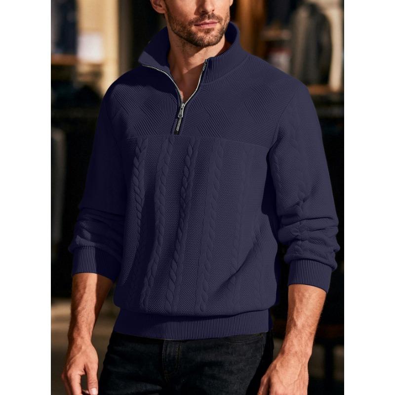 Men S Casual Vintage Half Zip Knit Sweater Loose Fit Long Sleeve Pullover
