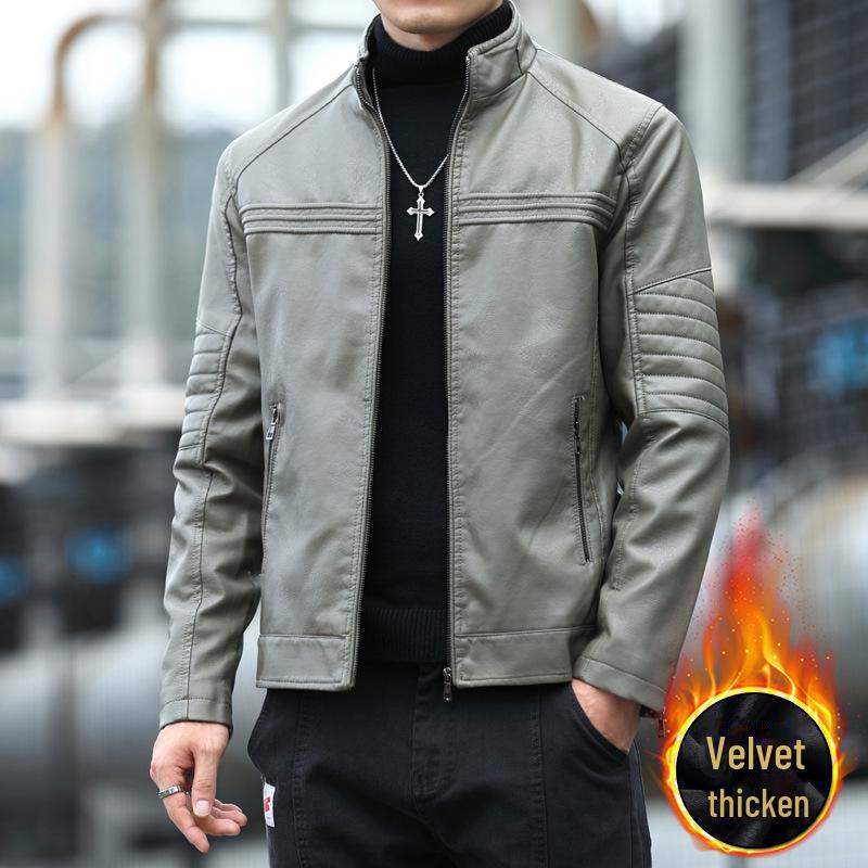 

Мужская облегающая кожаная мотоциклетная куртка в корейском стиле - осень/зима L