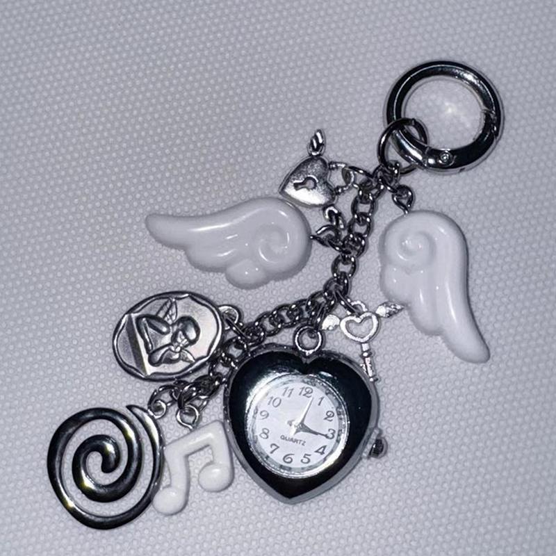 Neues Engelsflügel Herz Taschenuhr Tasche Anhänger Schlüsselanhänger Für Damen Mädchen Taschendekoration Zubehör