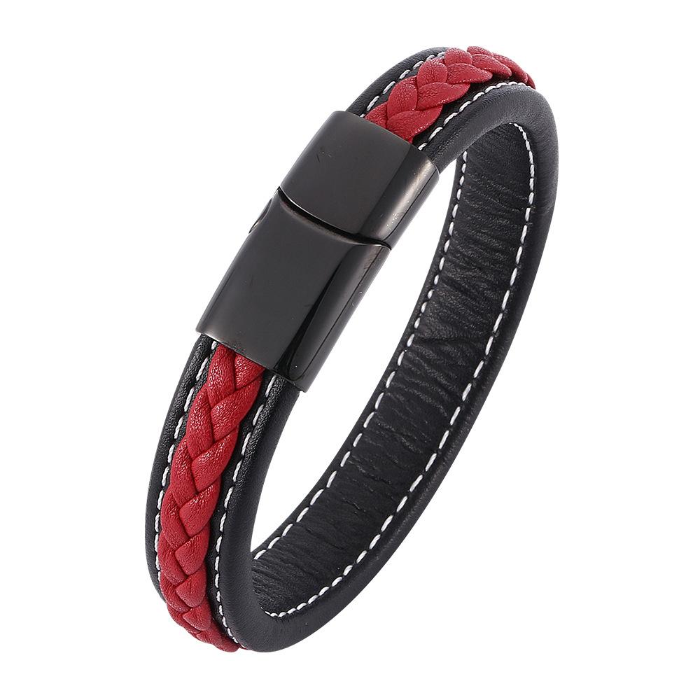 Double Layer Punk Brown Braided Leather Bracelet for Men with Metal Magnetic Clasp Stylish Business Bracelet Jewelry Gift
