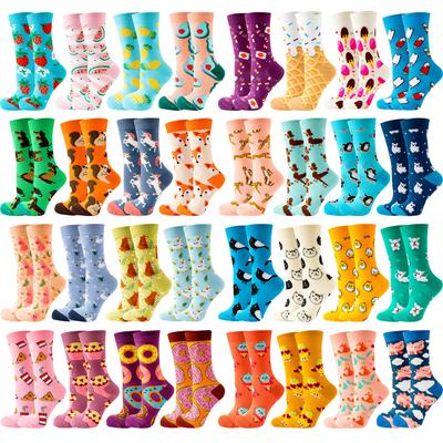 4 Paia Calzini da Donna Nuova Moda Colorati Divertenti Felici Casual Vestito Harajuku Carino Cartone Animato Gatto Cane Limone Ciambella Ragazza Calzini di Cotone