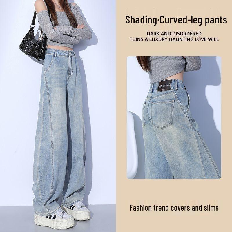

Niche High-Waisted Cropped Denim Jeans: Women s Wide-Leg, Slim-Fit Style for Spring and Summer S (40-45 kg)