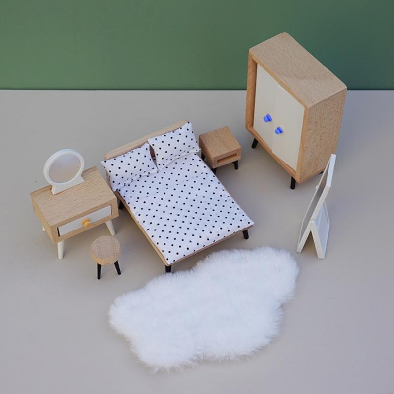 1:12 Scale Miniature Wooden Doll House Bedroom Furniture Model Figurine For Realistic Scene Setting Display Decoration