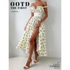 Women's Summer Lemon Floral Print Spaghetti Strap Midi Dress Tie Front Low Cut High Waist Side Slit Elegant Vacation Party Dress