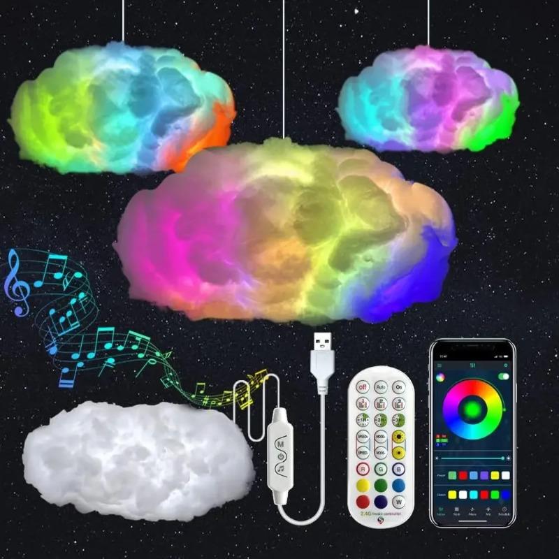 RGB LED Cloud Lights APP&Remote Control,Music Sync 3D Lightning Night Lamp for Bedroom Gaming Room Ceiling Party Wedding Decor