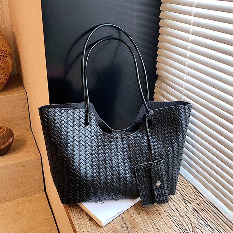 

Вязаная сумка большой вместимости женская осенне-зимняя новая повседневная на плечо сумка «мать и дитя» ретро высококлассная сумка-тоут чёрный