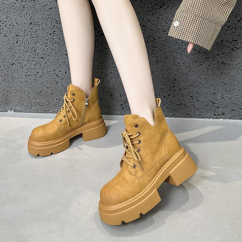 Rhubarb Martin boots women's autumn fashion casual short boots thick heel retro boots women's versatile