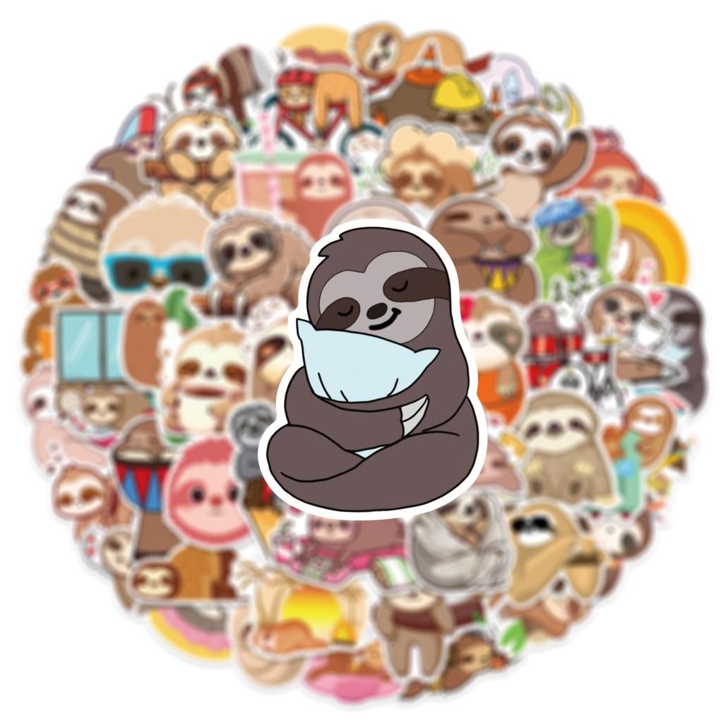 50Pcs Cute Cartoon Sloth Graffiti Stickers Kawaii Animal Decal For Laptop Phone Guitar Skateboard Waterproof Sticker Kid Toys