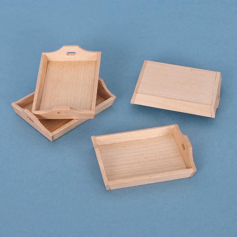 2PCS Dollhouse Miniature Food Tray Set Wood Box for Kids Doll House Kitchen Toy Enhancing Imaginative Play and Fine Motor Skills